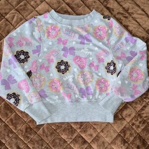 🍩💘JoJo Siwa Donut Print Valentine Hearts Bows Gray Girls Cozy Pullover